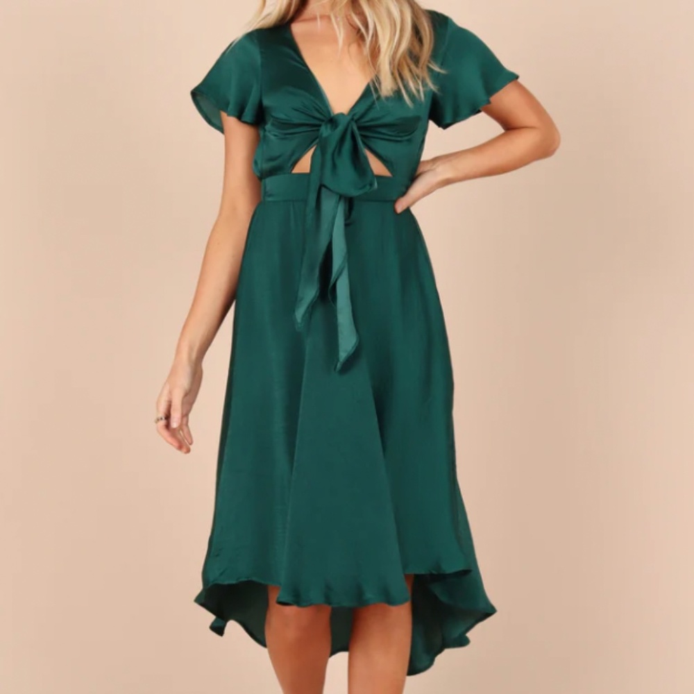 Fall Dress- AMANDA HI LO TIE FRONT DRESS - RUST